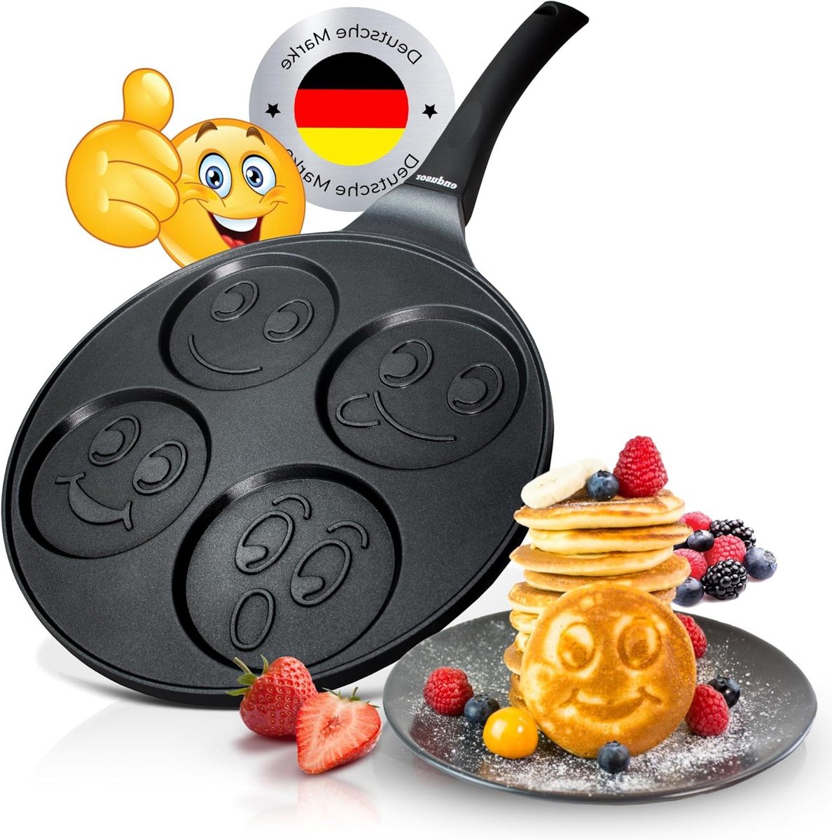 Pannenkoekenpan Smiley - Eierpan Motief - Leuke Maaltijden Maken - 3-laags Anti-aanbaklaag - Diameter 26 cm - Zwart