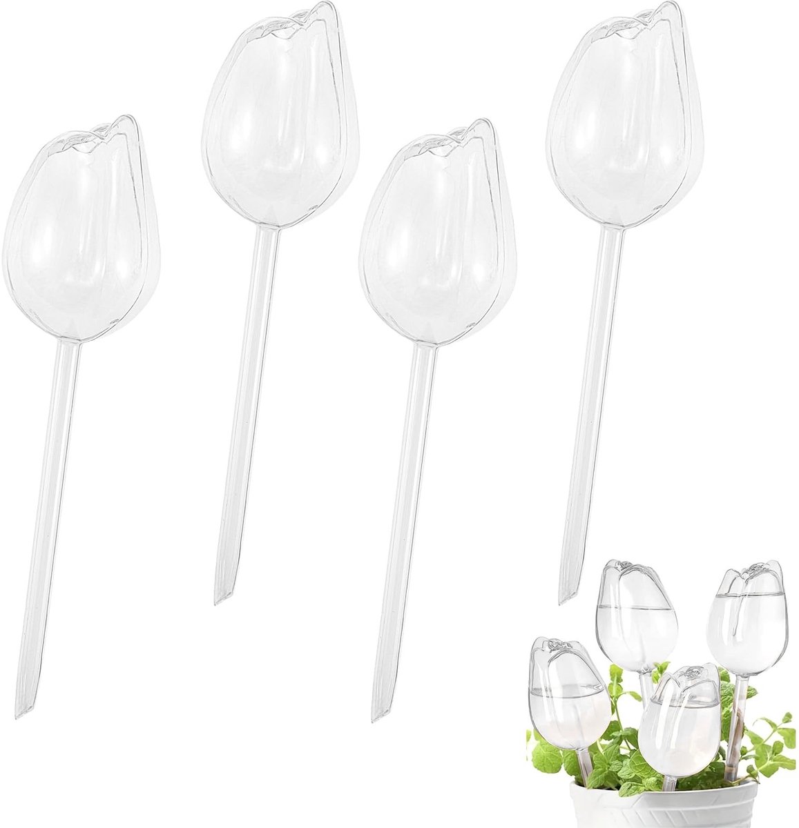 Dailygoods - Set van 4 zelfwaterende ballonnen in tulpenvorm, zelfbewateringsapparaat, 190 ml, van transparant pvc, druppelsysteem voor planten binnen en buiten