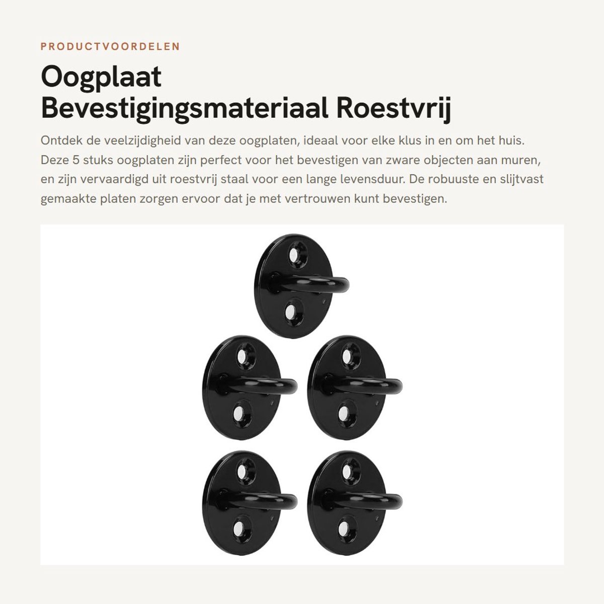 Dailygoods- Oogplaat Roestvrij Staal - 5 Stuks - Slijtvast/Krasbestendig - Voor Houten/Beton Plafond - Hangmat/Ketting - Duurzaam Gebruik - Haak