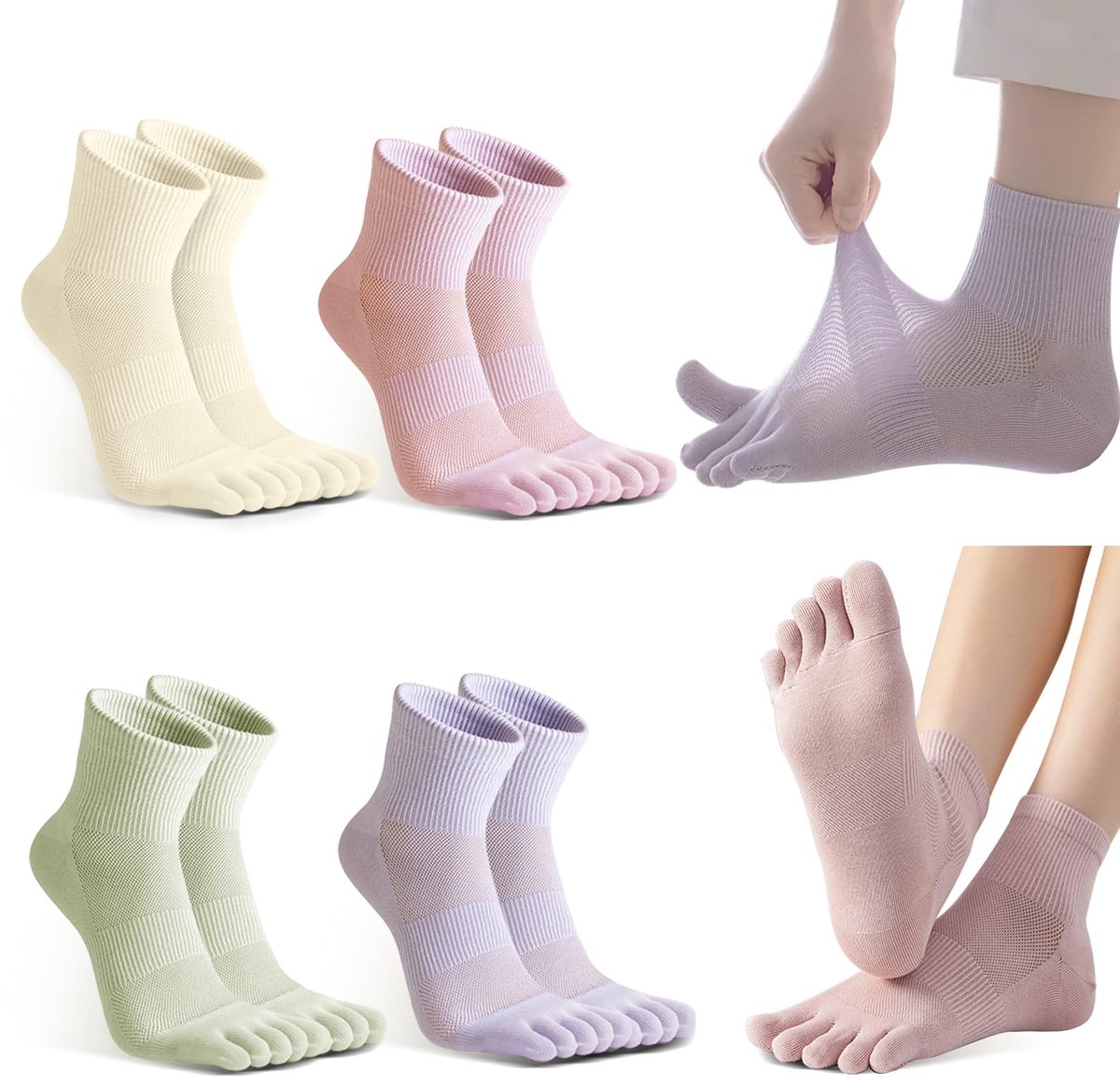 4 paar teensokken voor vrouwen, dames vijf vingers teenslippers sokken, ademende katoenen casual sokken met tenen, maat 35-42, EU 35-42