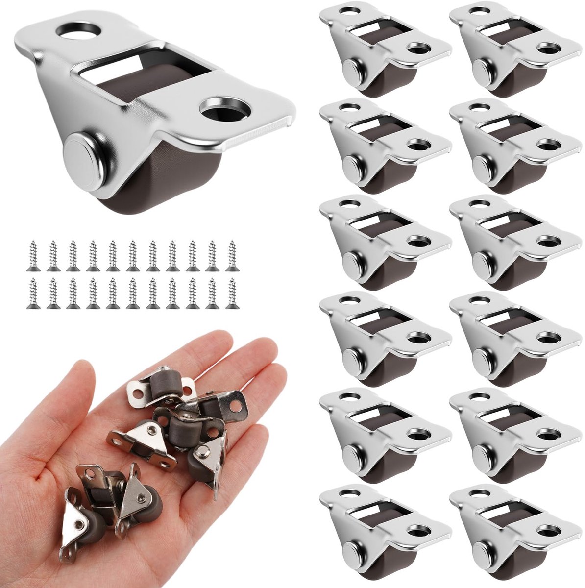 12 stuks meubelwielen, klein rubber, 1,2 cm, rubberen wieltjes met stalen bovenplaat, mini-wielen voor meubels, stille bokwielen voor kleine apparaten, kasten, gereedschapskisten