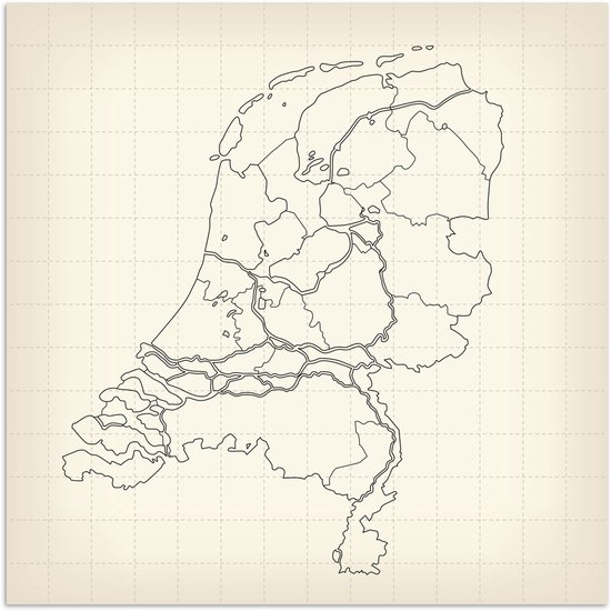 Poster 30x30 cm - Illustratie van een oude kaart van Nederland - Posters - Kamer decoratie - Wanddecoratie woonkamer - Muurdecoratie slaapkamer