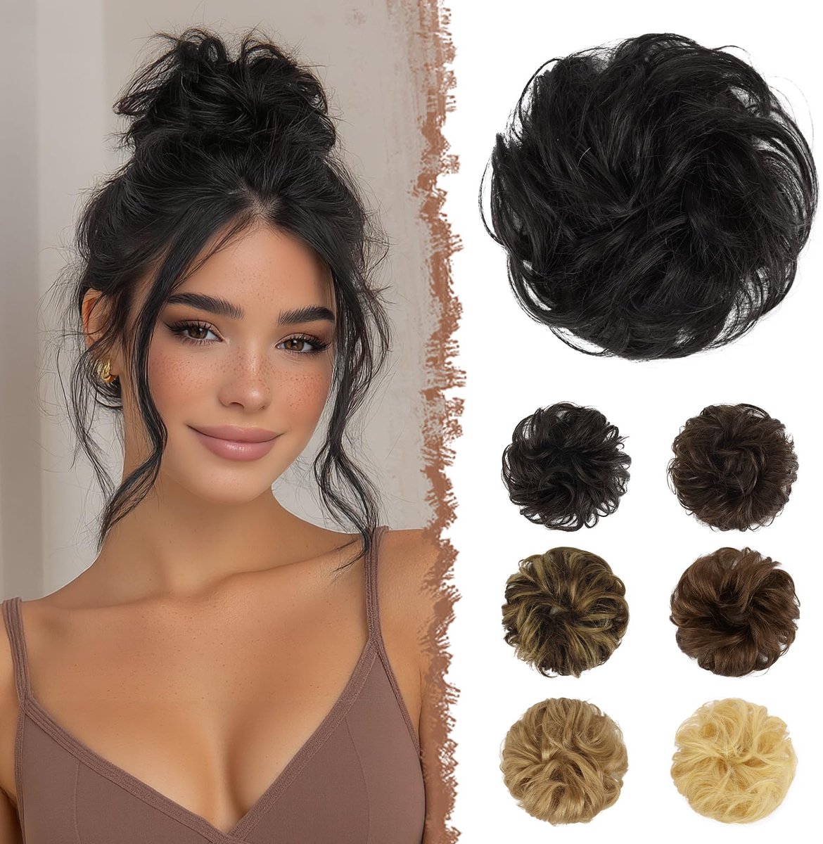 Natuurlijk Knot Haarstukje Extensie - 100% Menselijk krullend Golvend Haar Chignon Opgestoken Donut Haar Stuk Paardenstaart Extensions voor Vrouwen, Natuurlijk zwart