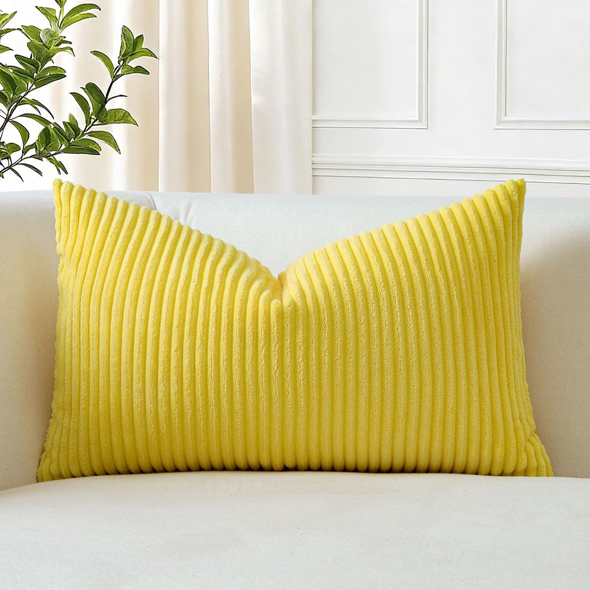 1 stuk corduroy kussensloop, kussenhoes, decoratieve bankkussens, sierkussen, sierkussensloop, decoratieve kussenslopen voor bank, woonkamer (30 x 50 cm, geel)