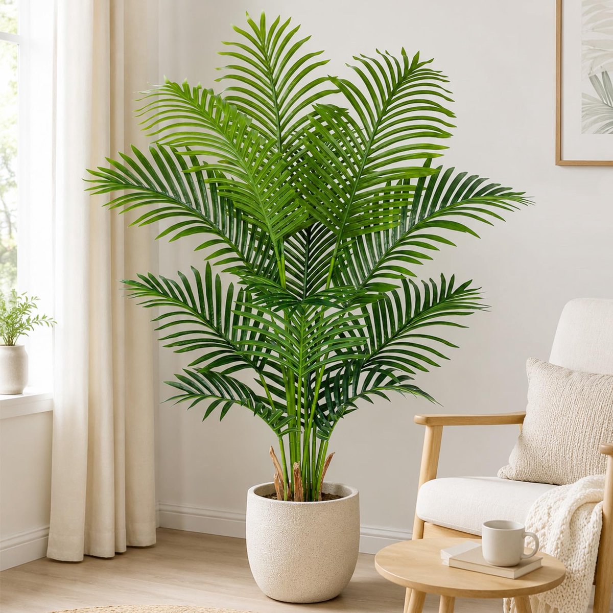 Kunstpalmboom 120 cm hoge neppalmboom binnendecoratie met 13 stammen en echte schors ontwerp faux tropische Areca zijden vloerplant in pot voor thuiskantoor woonkamer slaapkamer decor 1 stuk