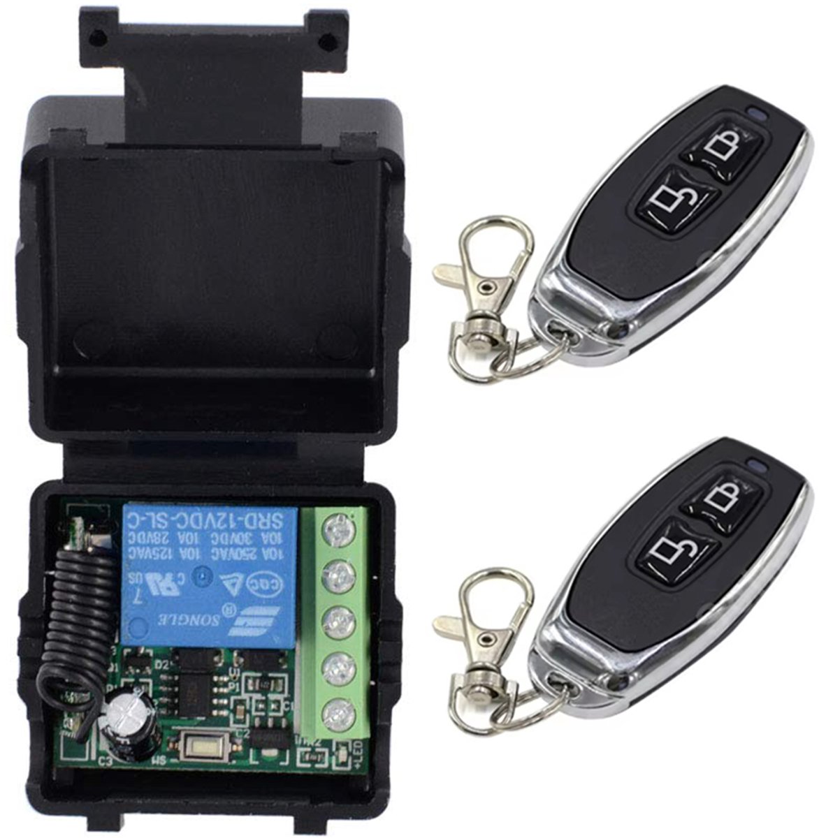 Draadloze 433 MHz schakelaar en ontvanger voor garagedeuren - Inclusief 2 afstandsbedieningen - 12V - Garagedeuropener - Universele garagedeurafstandsbediening - Automatische garagedeurafstandsbediening
