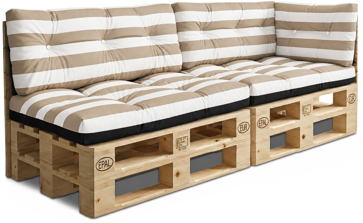 Palletkussens Outdoor Kussen Set van 5 palletkussens - Kussens voor pallets Euopallets palletbank en palletmeubels palletkussens Wit-beige strepen