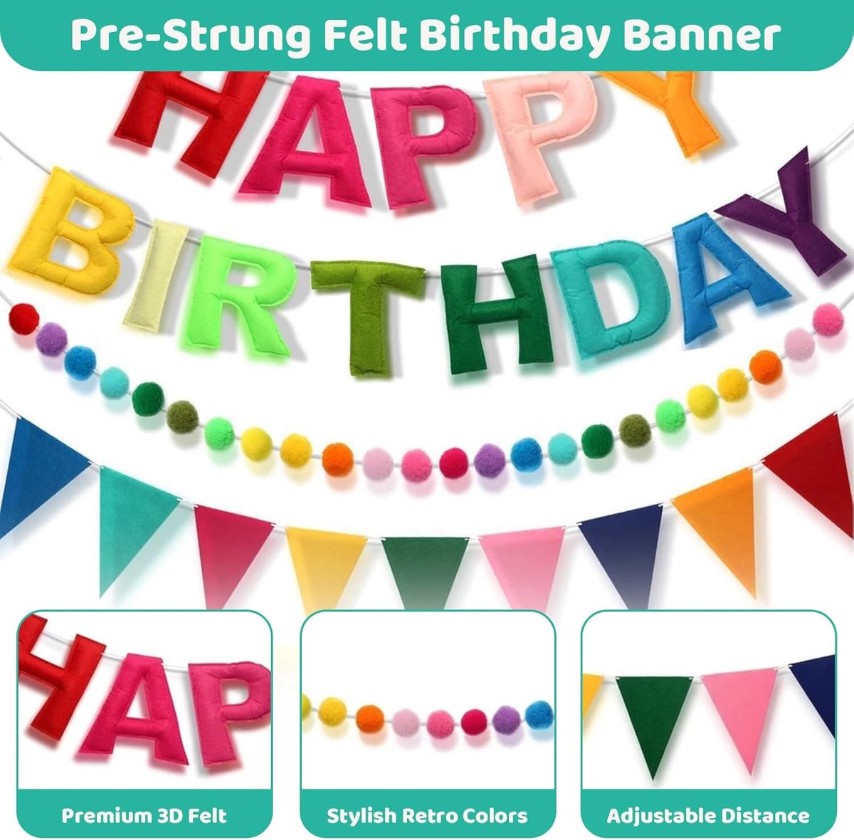 Happy Birthday Slinger Met Happy Birthday Decoratie En Feestdecoratie Verjaardag Voor Vrouwen En Meisjes, 9-delig Set