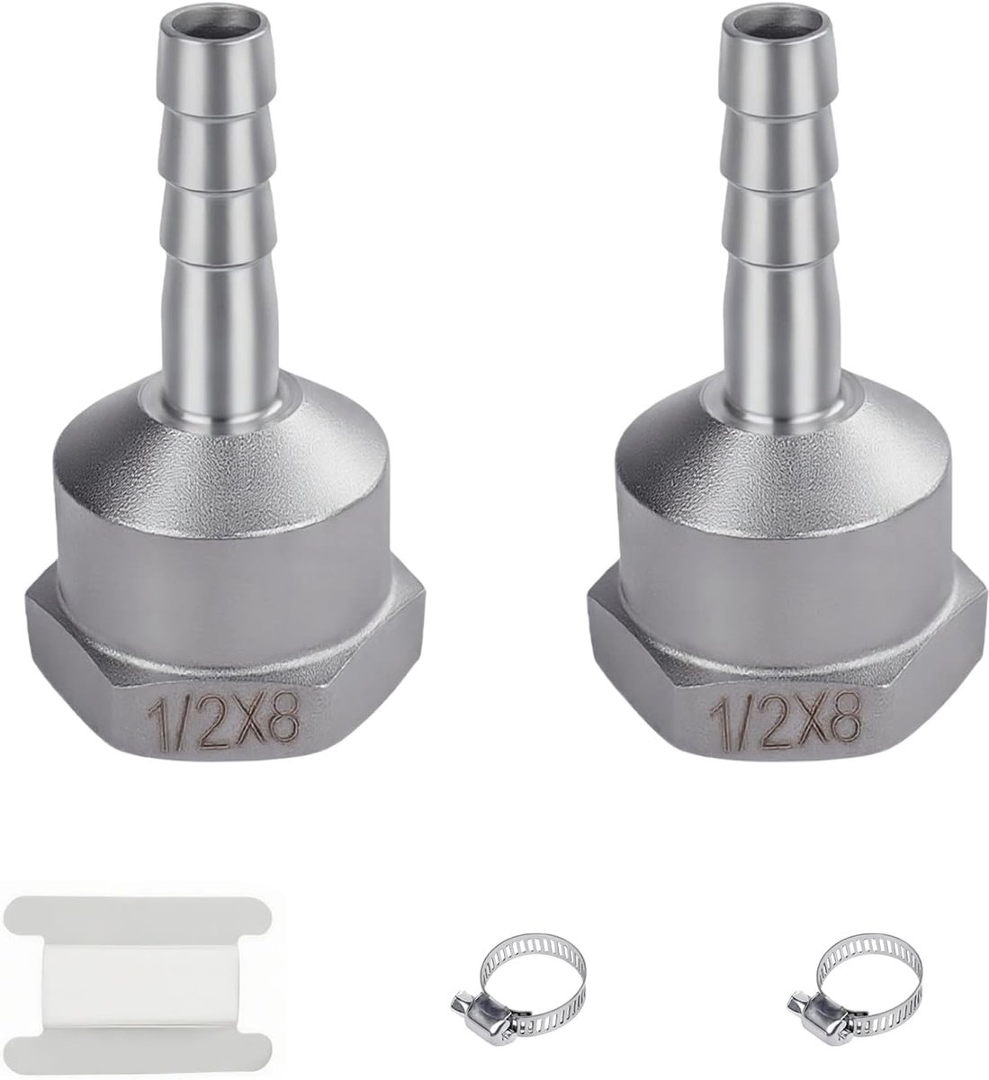 2 stuks roestvrijstalen slangtule, binnendraad, aansluitstuk, roestvrij stalen slangaansluiting, bar-slangaansluiting, geschikt voor de meeste buisverbindingen (1/2"IGx8mm)