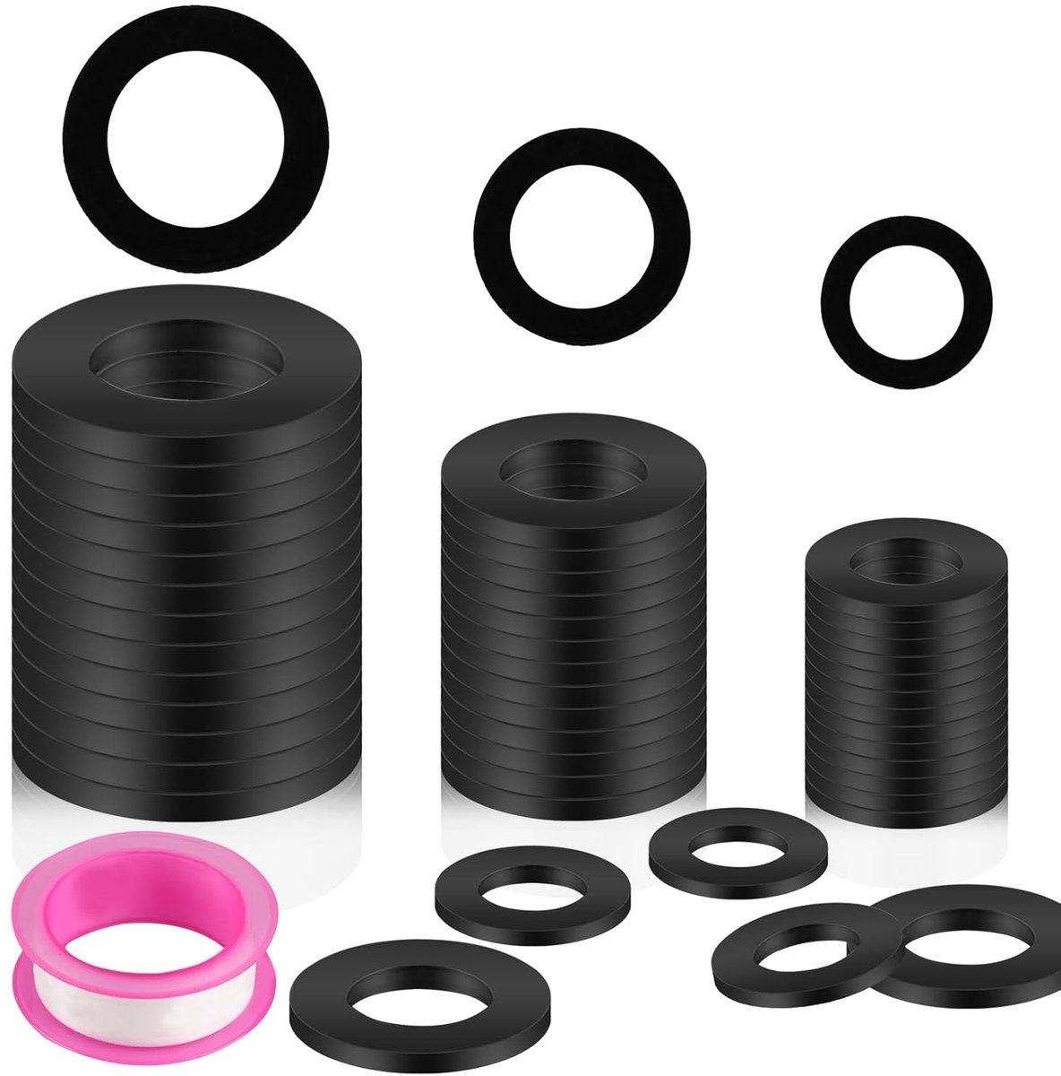 36 stuks afdichtingsringen voor waterkraan, rubberen platte afdichtingsset, afdichting, doucheslang, douchekop, O-ring, rubberen slangringen, sluitring voor 1/2 inch, 3/4 inch, 1 inch, zwart