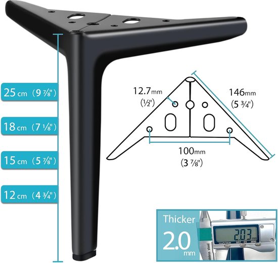 Poten 12 cm, Metalen Poten voor Meubels Set van 4, Moderne DIY Korte Kastpoten, Metalen Poten voor Dressoir, Kast, Nachtkastje, Bank — afbeelding 4