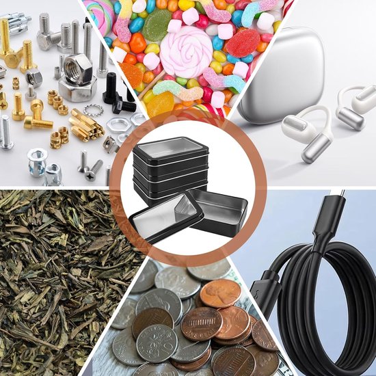 4 Stuks Metalen Opbergdoos met Helder Raamdeksel, 107 x 73 x 25 mm - Mini Metalen Dozen met Deksels, Draagbaar Rechthoekige Blikken Container, voor Snoep, Sleutels, Oorbellen, Kleine Voorwerpen — afbeelding 5