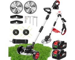 ONEVAN Elektrische Bosmaaier - 23 cm Snijbereik - Grastrimmer - met 2 accu's 4,0 Ah - 3 Verschillende snijbladen - Kantenmaaier - voor tuinen en erven