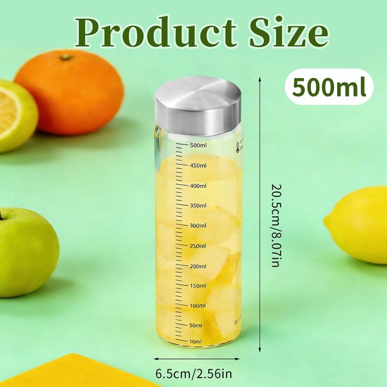 Dailygoods- Glazen Flessen 500 ml - Set van 4 - Roestvrij Stalen Deksel - Herbruikbaar - BPA-vrij - Met Maatschaal - Drankflessen van Dailygoods — afbeelding 5