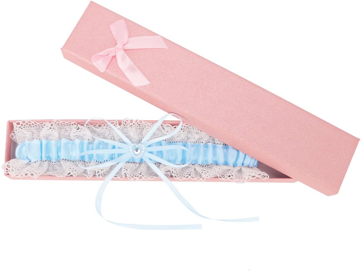Dailygoods- Kousenband Bruiloft - Blauwe Kousenband - Bruidsaccessoires - Witte Kant - Strik - Feestdecoratie - Bruidaccessoires