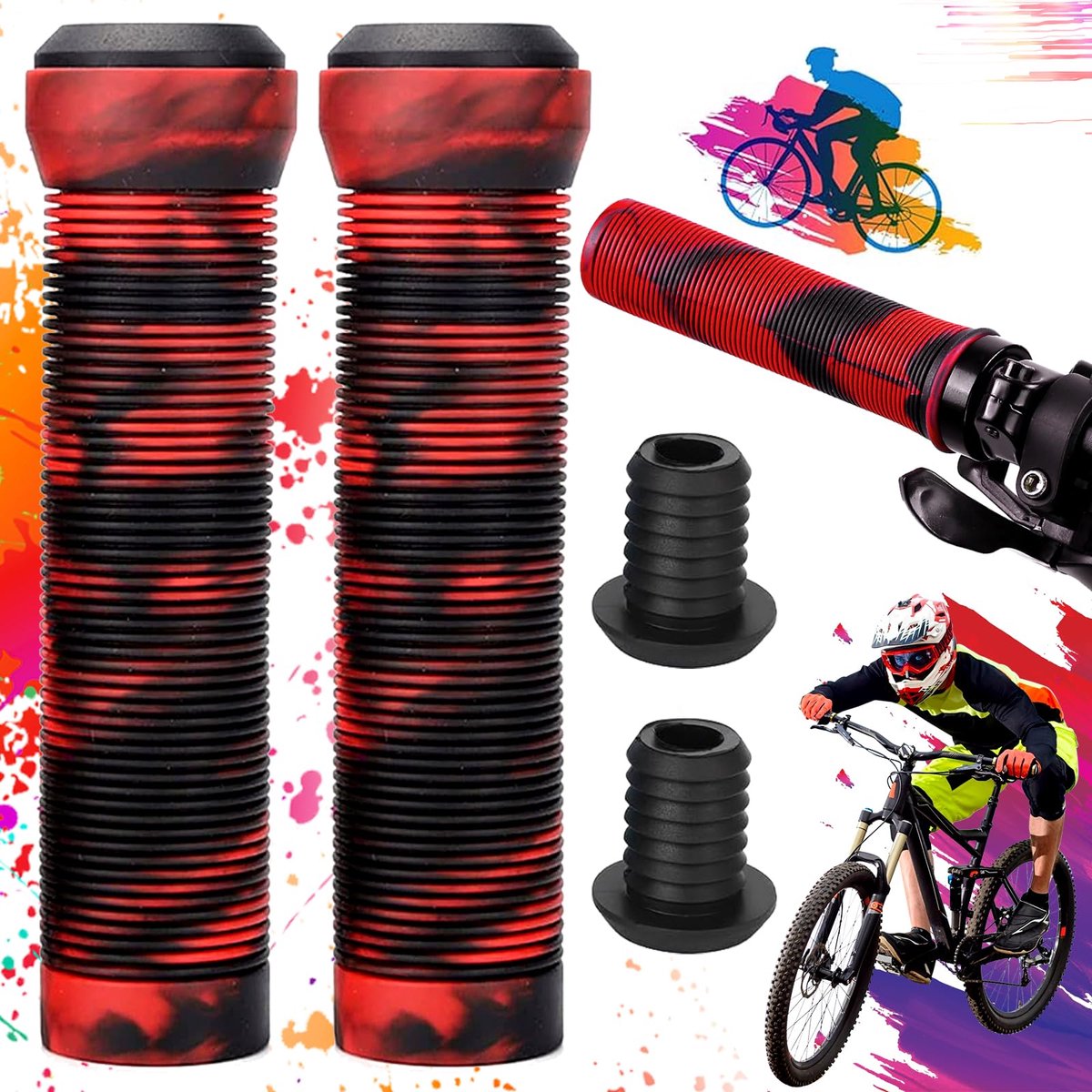 Fietshandvatten, Rubberen Stuurgrepen, Antislip Motorfietsgrepen, Professionele Fietsstuurgrepen, Bike Handlebar Grips 22mm, Lengte: 125 Mm (Zwart Rood)