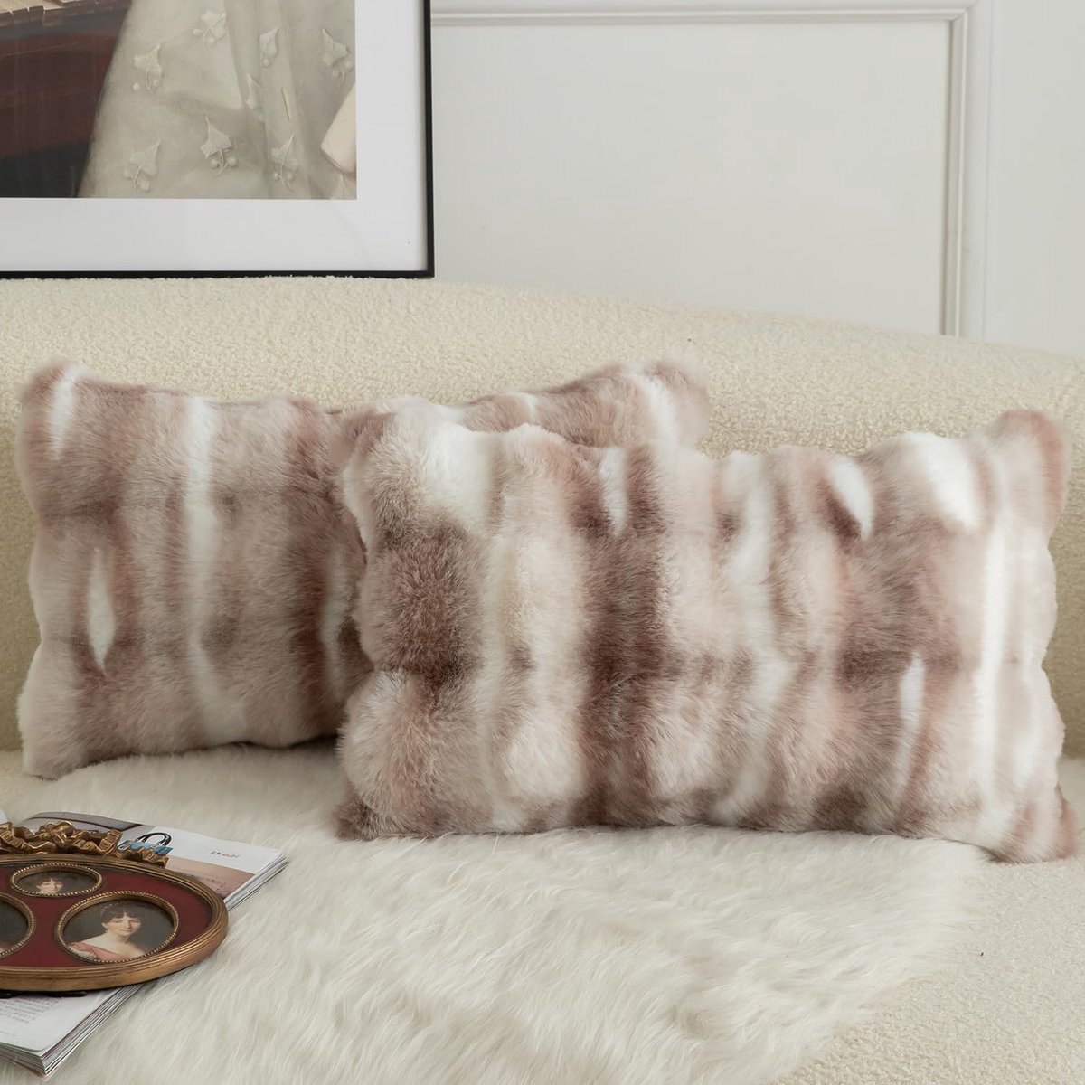 Set van 2 luxe decoratieve dikke wollen kussensloop, super zachte golf bubbels pluche wol, sierkussen, sierkussenhoezen, bankkussens, slaapkamer kussenhoezen voor bank, 30 x 50 cm, wit taupe