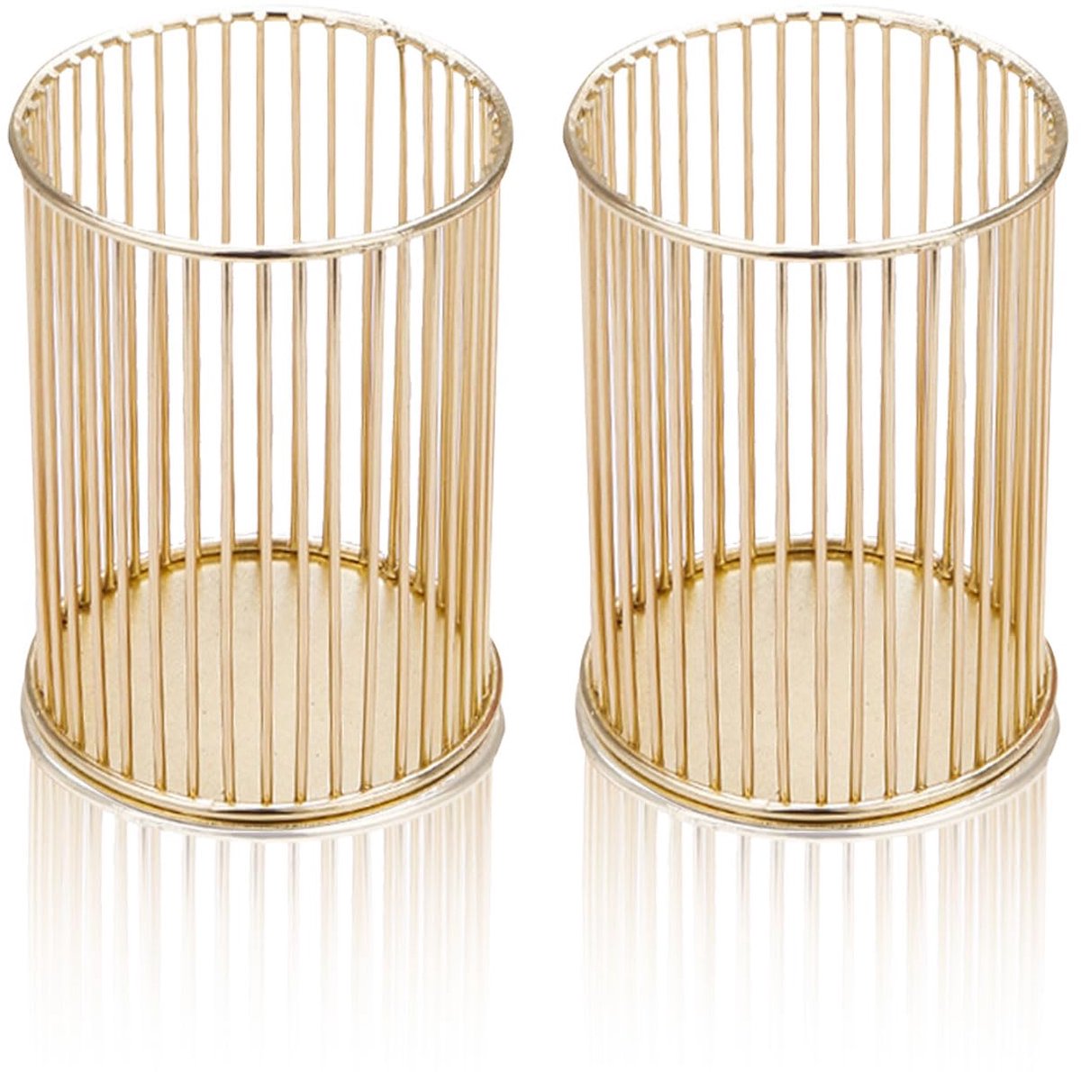 2 stuks gouden make-up borstelhouder, bureau nette pennenpotten, opengewerkte ronde schrijfinstrumentenhouder, bureauaccessoires en opslagproducten, voor school, thuis, kantoor