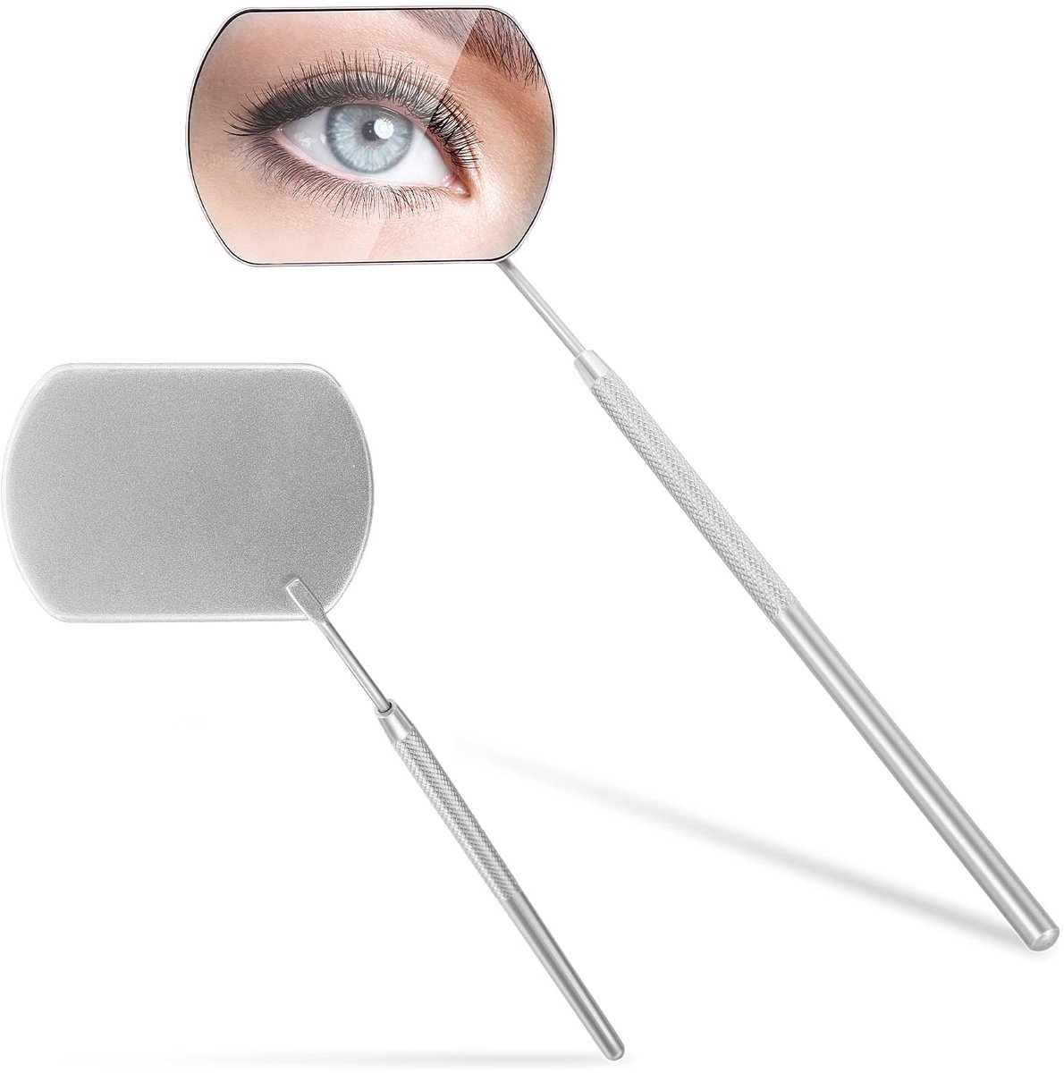 Vierkante wimperspiegel Draagbare mirror lashes Wimperverlengingen applicator accessoires Roestvrij staal afneembare valse wimpers spiegel multifunctioneel mondonderzoek (1 zilver)