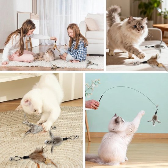 8 stuks hengel kattenspeelgoed, veerspeelgoed voor katten met bellen, reserveveren voor kattenhengel, veer hanger, kattenveren, speelgoed, vervanging voor beweging en interactief spel — afbeelding 5