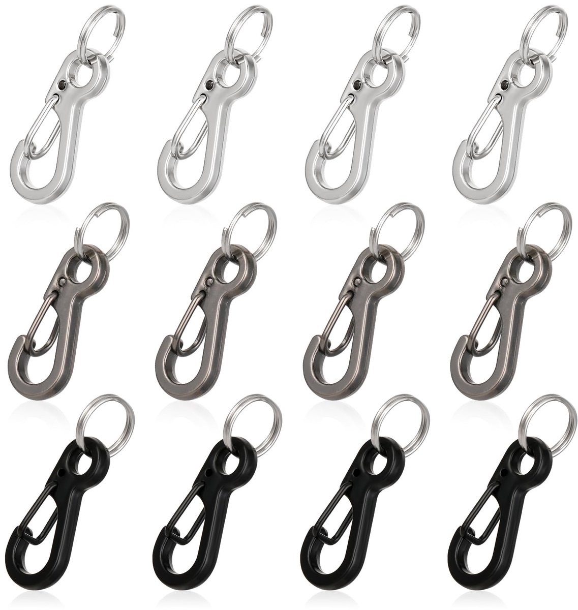 Karabijnhaak, sleutelhanger met metalen veer, set 2,5 cm, afneembare karabijnhaak, sleutelhanger, ringen voor rugzak, hondenriem vissen (3 kleuren)