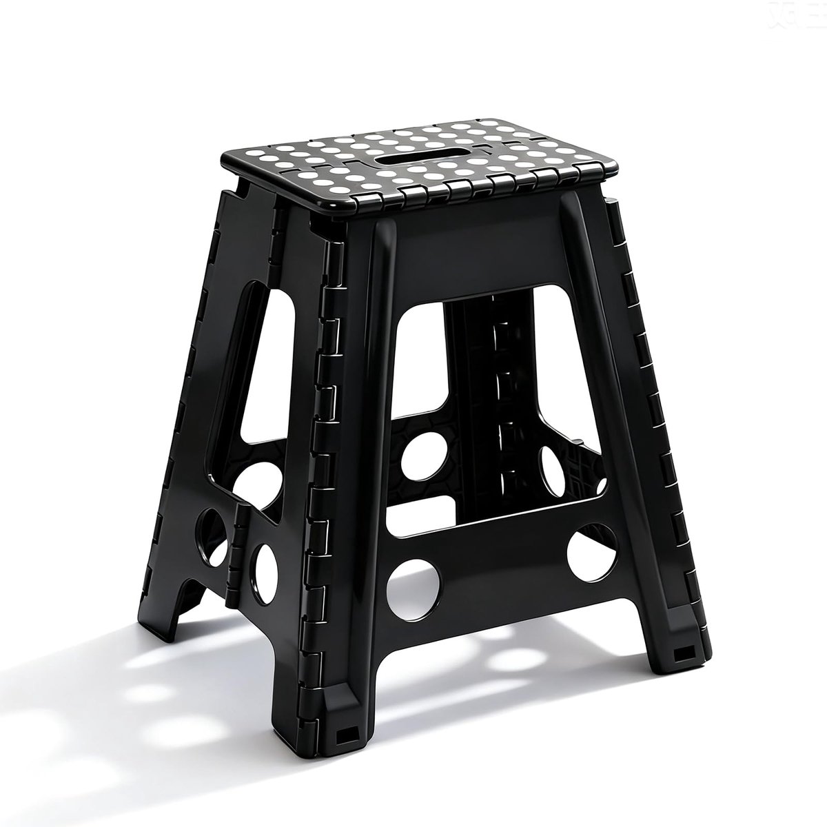 inklapbaar, 45 cm hoog, opvouwbare en draagbare kruk met handgreep, tot 150 kg belastbaar, stabiele kruk voor badkamer, keuken, garderobe, kinderkamer en camping, zwart