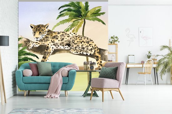 Papier Peint - Papier peint photo Peint Léopard - Jungle - Arbre - Largeur 300 cm x Hauteur 300 cm