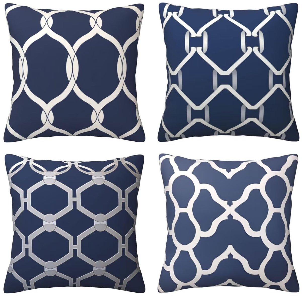 Kussenslopen, 65 x 65 cm, blauwe strepen, 4 stuks, vierkant, fluweel, zacht en ademend, decoratieve kussenhoes met verborgen ritssluiting, voor slaapkamer en woonkamer, bank, E7898