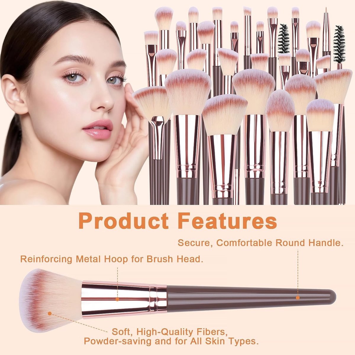 Professionele 30-delige Make-up Kwasten Set voor Foundation, Oogschaduw en Contouren, Vegan en Geschikt voor Beginners en Experts