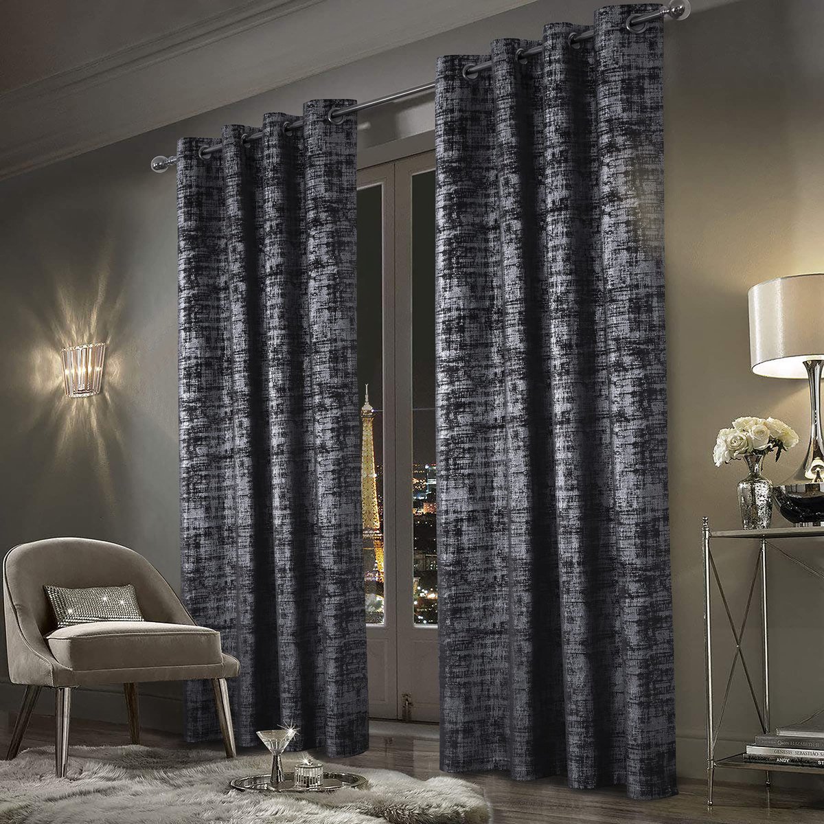 Gordijnen, thermische isolatie, zachte en kreukvrije stof, dubbel gordijn met oogjes, voor slaapkamer, woonkamer, keuken, donkergrijs, 140 x 245 cm, 2 stuks