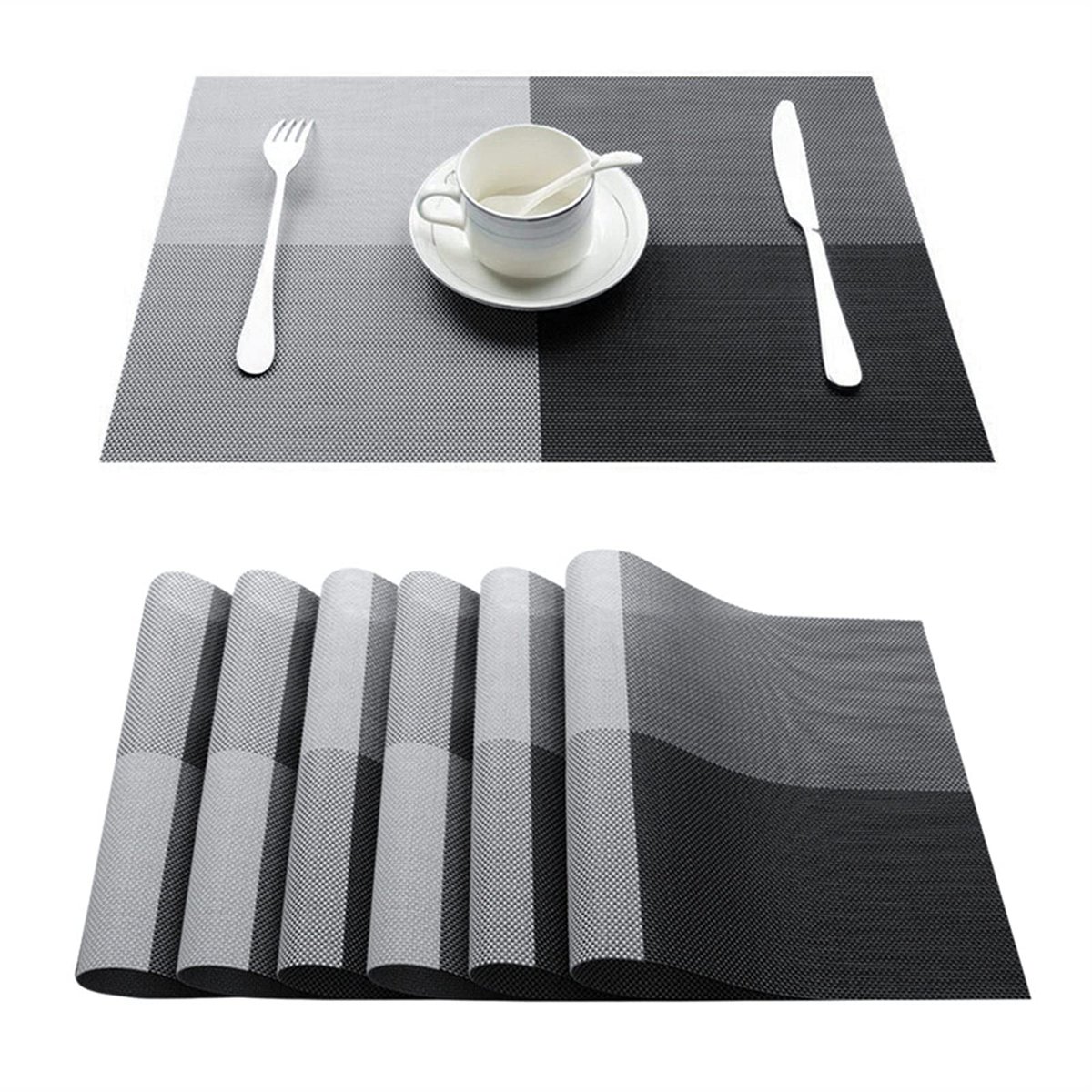 Placemats for Tafel Set Plaid Tafel Mat Placemat Servet in keukenaccessoires Cup Wine Mat Coaster Pad Tafel mat (Color : B, Size : Set of 6)