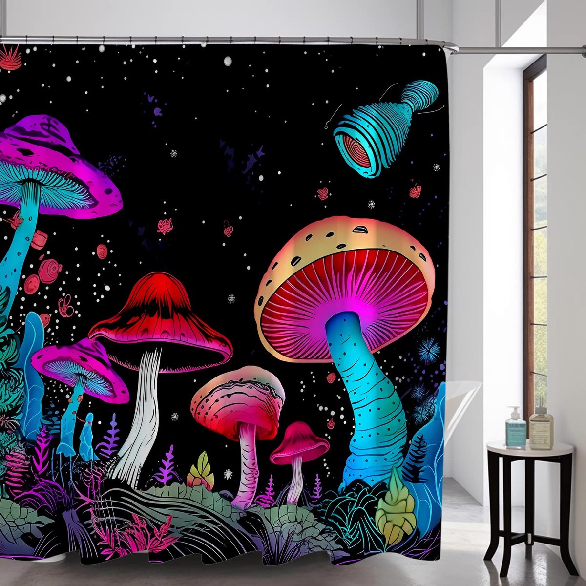 Boho Mushroom Skull Animal Sun Moon Floral Douchegordijn, Kunst Decor Waterdicht Stof Douchegordijn voor Badkamer Set met Haken