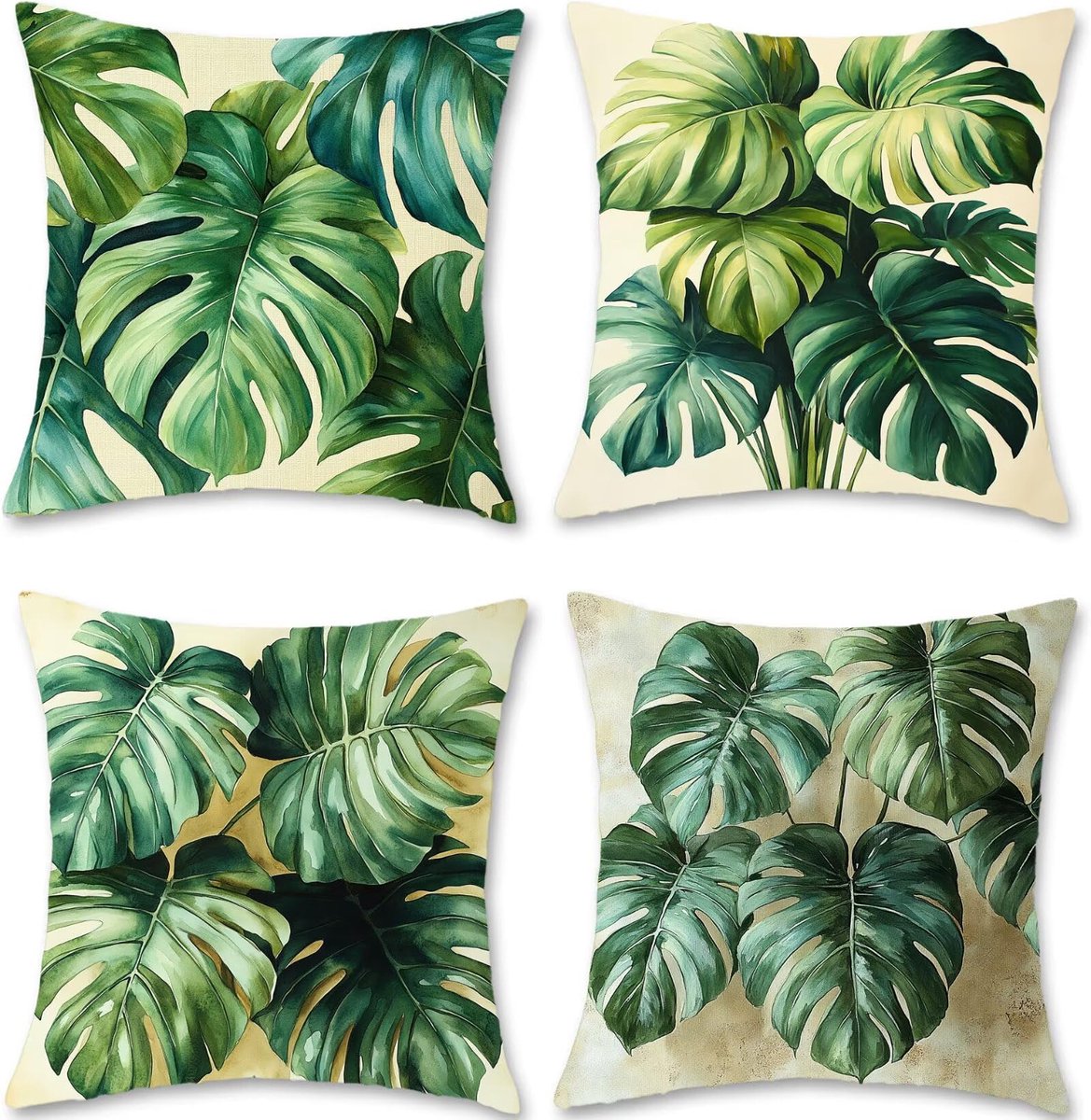 50 x 50 cm, set van 4 kussens, groen, fluweel, bankkussen, blad, decoratieve kussenslopen, zacht en ademend, voor thuis, Halloween, tuin, binnenplaats, decoratie, S1-193