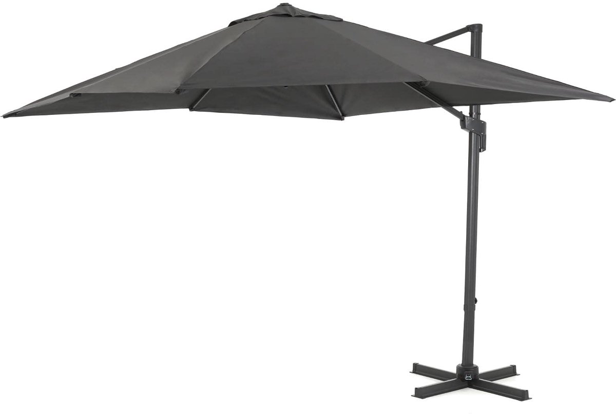 Zweefparasol Kantelbaar Ø 300 cm – Ronde Parasol voor Tuin, Terras en Balkon – Hoogte 240 cm – Stalen Frame – Doek met UV-bescherming – 360° Draaibaar – Donkergrijs