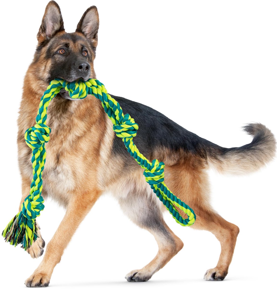 Hondenspeelgoed voor grote honden en agressieve kauwers, onverwoestbaar XL duurzaam hondenspeelgoed, 5-knopen touwsleepboot, stevig kauwspeelgoed met katoenen knoop voor honden van grote