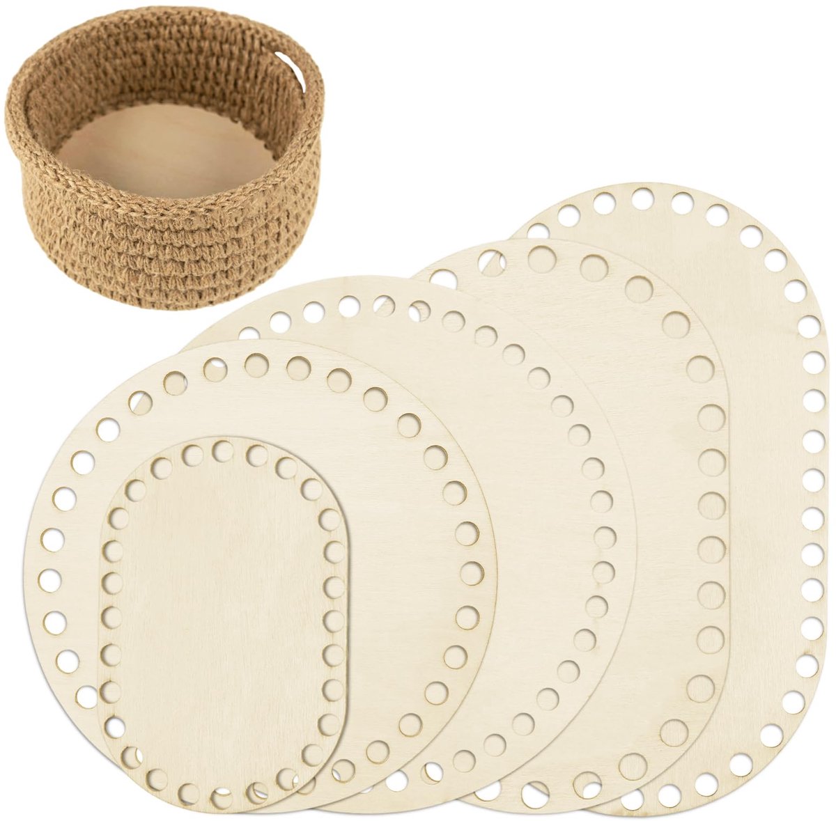 Mandbodem voor haken, 5 stuks, houten vloer voor gehaakte mand, houten vloer voor haken, mand, vlechten, set, gehaakte mandbodem, houten vloeren, houten vloeren, voor doe-het-zelf mand