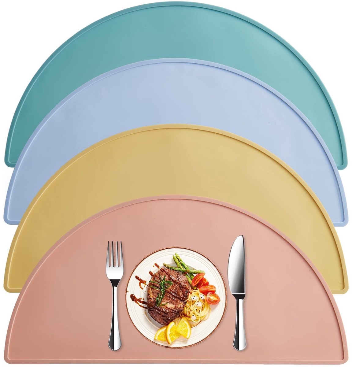 Dailygoods - volumoon 4 stuks matten voor keukentafel, reismatten, siliconen placemats voor kinderen, vuilafstotende placemats, antislip placemats voor meisjes en jongens