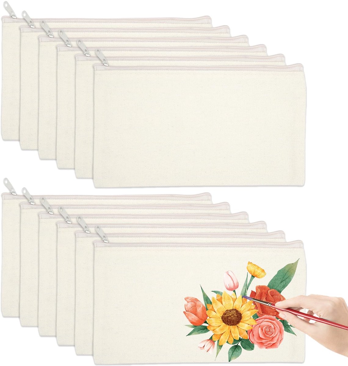 Dailygoods- Stoffen Zakjes 10 Stuks - Blanco Etui - DIY Make-Uptas - Reis-Toilettas - Canvas Tas 21 x 12 cm - Duurzaam en Herbruikbaar