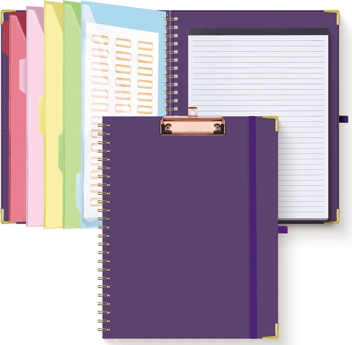 Dailygoods- Klembord Folio met 5 Verdelers - Opbergklembord A4 - Draagbaar Notitieblok - Gevoerd Notitieblok - 10 Vakken - 25,5 x 33 cm - Notitieboek