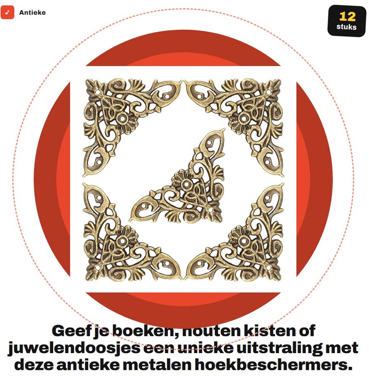 Dailygoods- Hoekbeschermers Antiek Ontwerp - 12 Stuks - Zinklegering - Hoekdecoratie - Houten Kisten - Juwelendoosjes - Duurzaam en Stijlvol