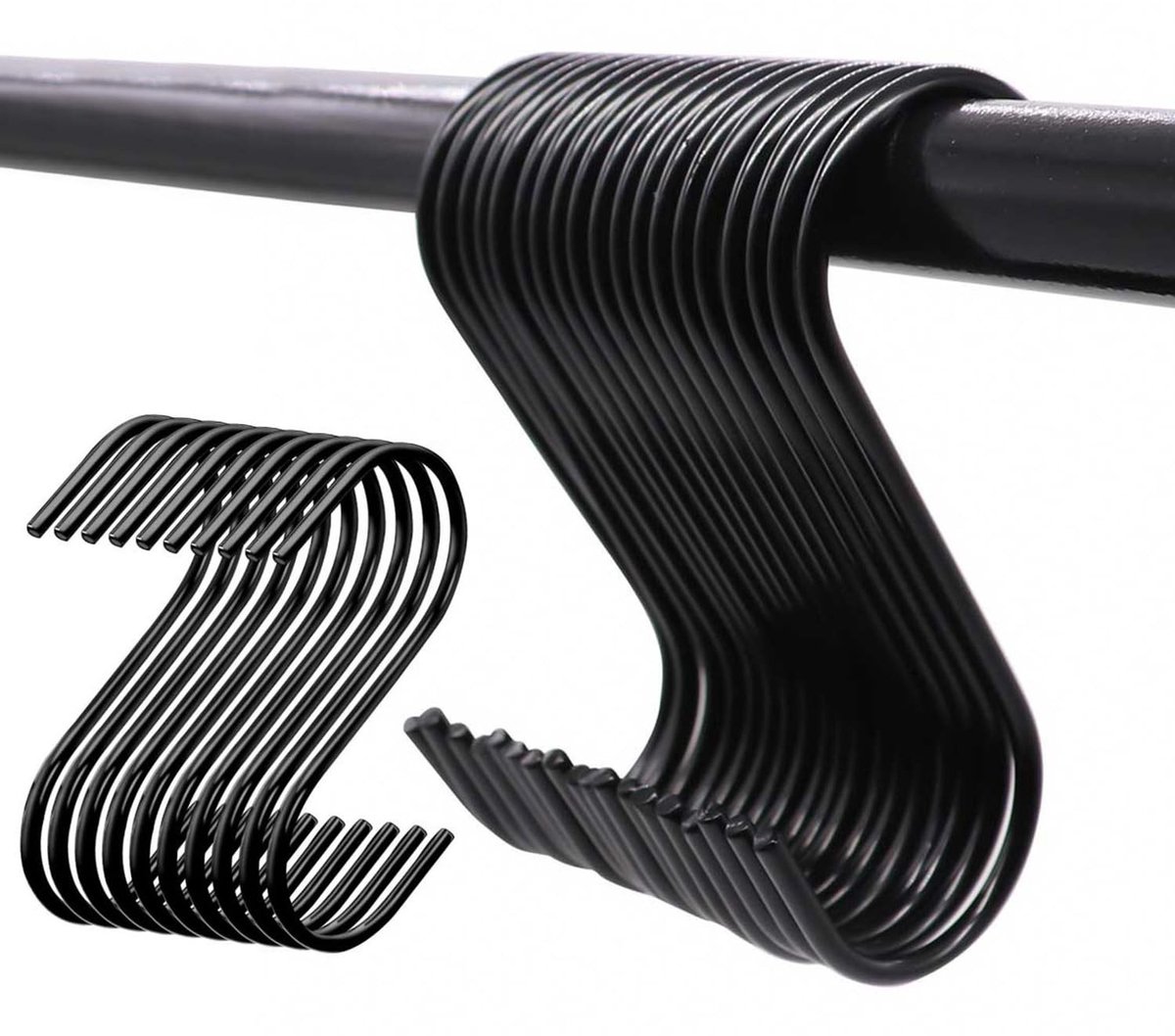Dailygoods- S-haken 20 stuks - Zwarte S-haken - Roestvrij staal - Ophanghaak voor potten/pannen - Multifunctioneel - Draagvermogen tot 10 kg