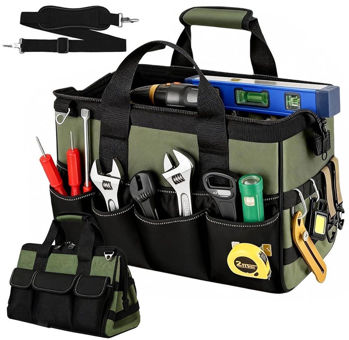 Dailygoods - Professionele gereedschapstas, elektricien, 15 inch gereedschapskoffer met 21 vakken, robuuste gereedschapsriem van Oxford, brede hals voor monteurs, elektriciens, timmerman, 38 x 20 x 24 cm