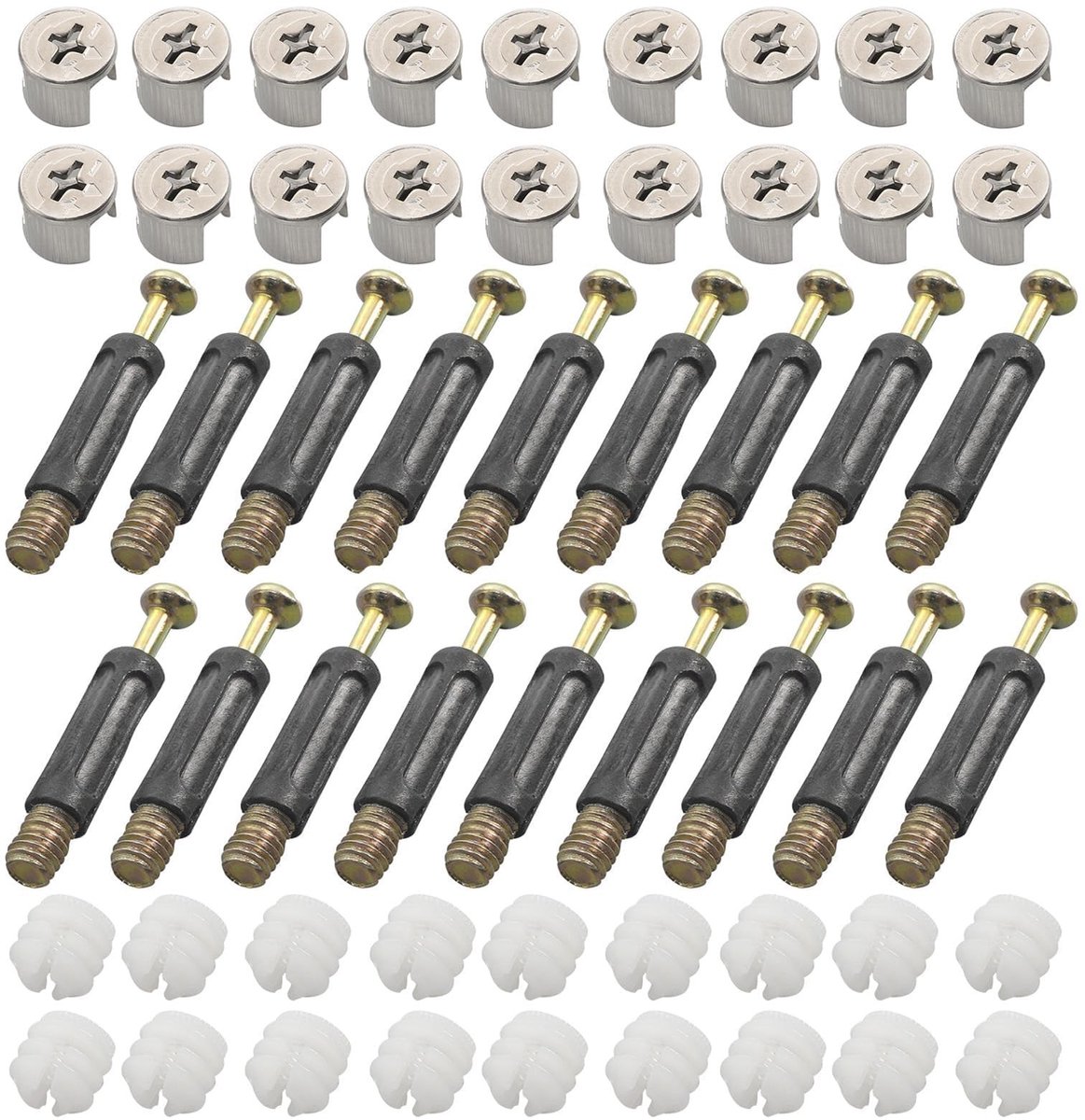 Dailygoods- Meubelverbinders Set van 50 - Excentrische Nokken - Bevestigingspluggen - Voorgezette Moeren - M6 x 40 mm - Koolstofstaal met Zinkcoating - Kastverbinders