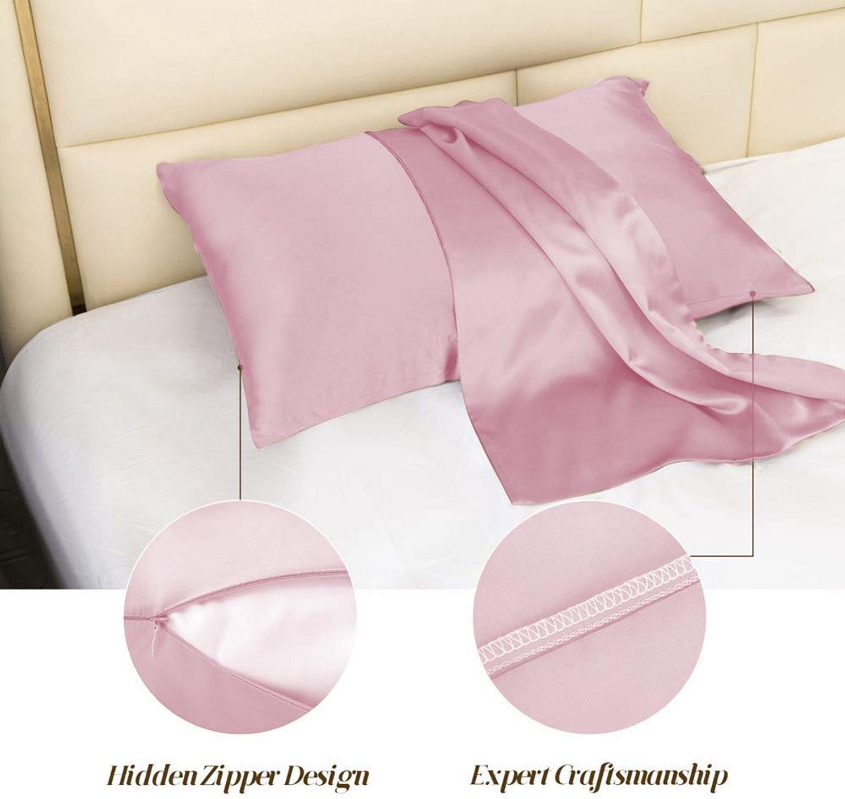 Kussensloop van natuurlijke pure zijde voor haar en huid, tweezijdig 19 momme, draaddichtheid 600, design met verborgen rits, 1 stuk 40x60cm Roze