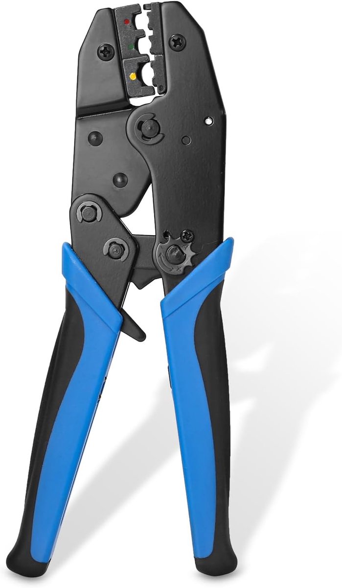 Krimptang met ratelfunctie, voor geïsoleerde kabelschoenen van 0,5 - 6,0 mm², krimpconnectortang, Blauw, Yaxianqian-Blauw
