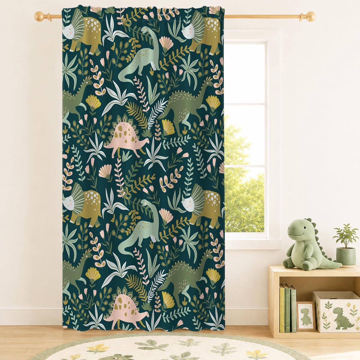 140x229cm Dinosaur Lichtfilterende Gordijnen voor Kinderslaapkamer Prehistorische Wildlife Botanische Gordijnen voor Kamerverduistering Staafzak Raambehandelingen voor Kinderkamer