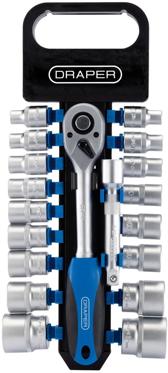 Draper 1/2" Doppenset met ratel, 19-delig