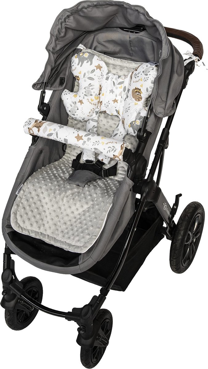 Partners Universele stoelhoes Kinderwagens & Buggy's Zitinzet Kinderwagendeken 5-delig Gordelkussens + Speelboog Kinderwagenset MINKY Katoen — afbeelding 2