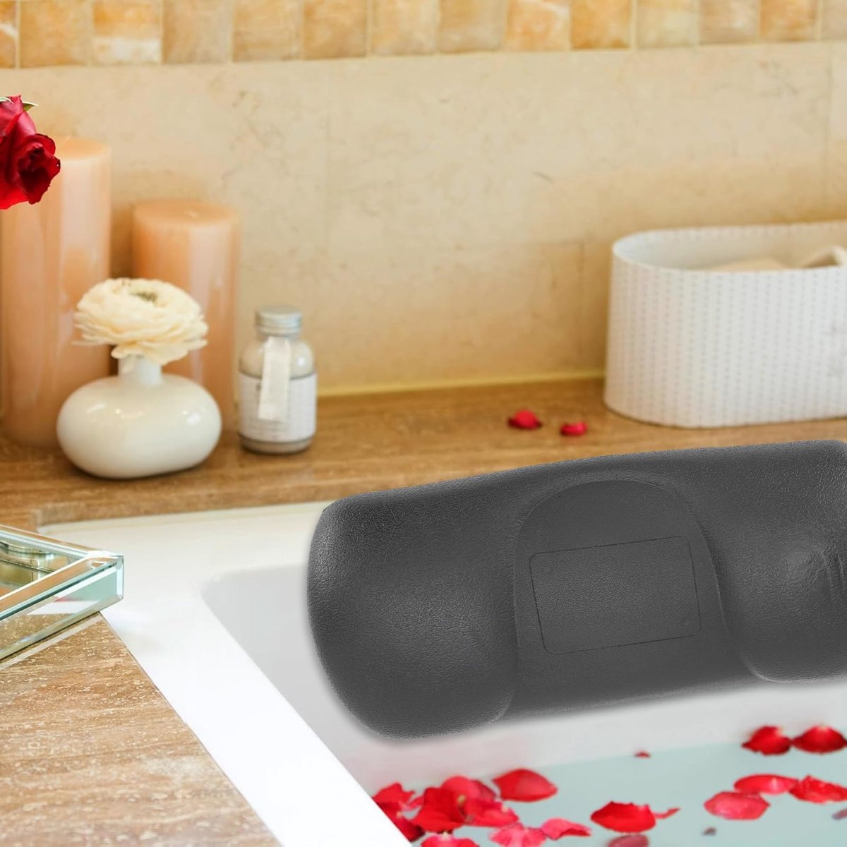 Badkussen, antislip en waterdicht hoofdkussen met neksteun, uitgerust met 2 sterke zuignappen, badkameraccessoires, spa-geschenken