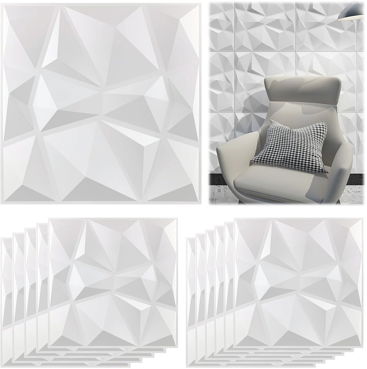 12 stuks 3D-wandpanelen, 30 x 30 cm, wanddecoratie met reliëfpatroon, 3D decoratieve panelen voor binnenmuren, waterdicht en warmtebestendig